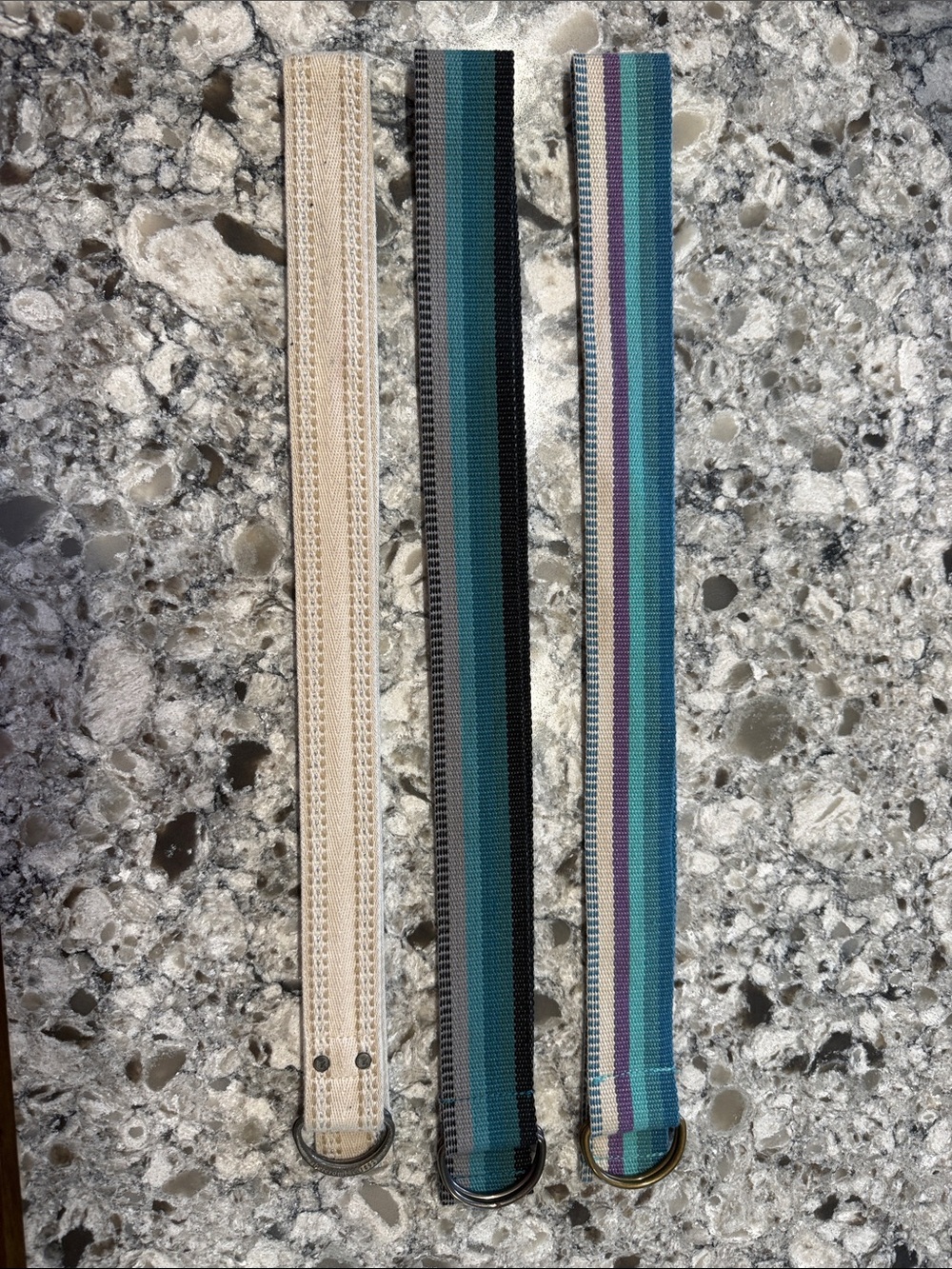 Triple Striped Canvas Belts - Cream, Teal/Black, Aqua/Blue Stripes